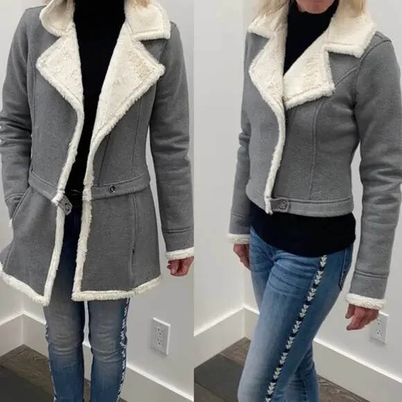 Athleta 2 in 1 Convertible Faux Fur Moto Jacket